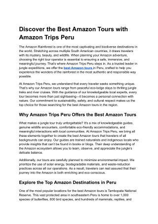 Discover the Best Amazon Tours with Amazon Trips Peru