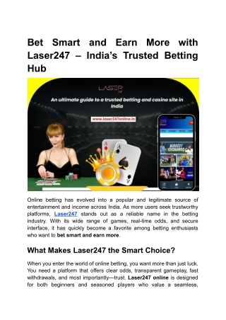 Bet Smart and Earn More with Laser247 – India’s Trusted Betting Hub