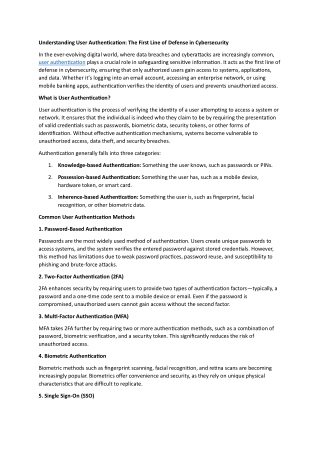 Understanding User Authentication- The First Line of Defense in Cybersecurity