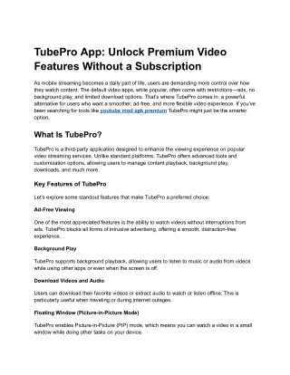 TubePro App_ Unlock Premium Video Features Without a Subscription