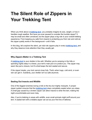 The Silent Role of Zippers in Your Trekking Tent