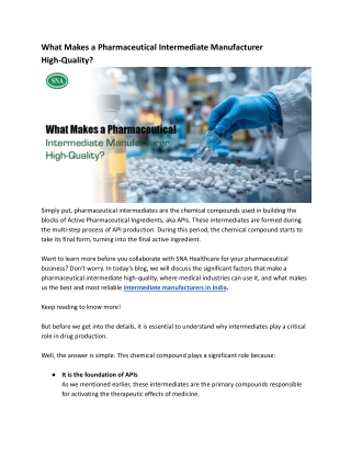High-Quality Pharmaceutical Intermediate Manufacturer | SNA
