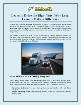 Learn to Drive the Right Way Why Local Lessons Make a Difference