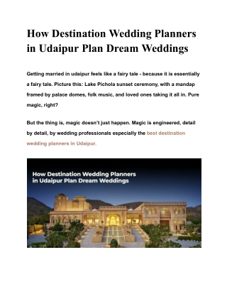 How Destination Wedding Planners in Udaipur Plan Dream Weddings