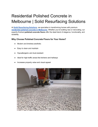 Residential Polished Concrete in Melbourne | Solid Resurfacing Solutions