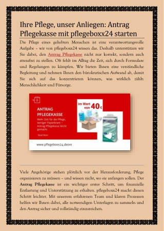 Ihre Pflege, unser Anliegen Antrag Pflegekasse mit pflegeboxx24 starten