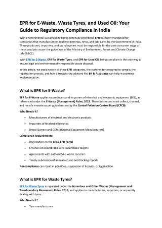 EPR for E-Waste, Waste Tyres, and Used Oil- Your Guide to Regulatory Compliance in India