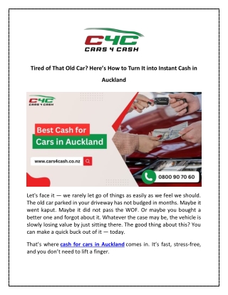 Trusted cash for cars Auckland services