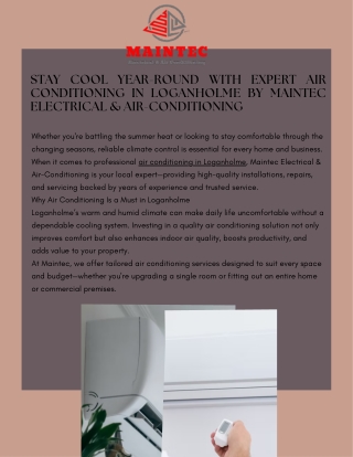 Stay Cool Year-Round with Expert Air Conditioning in Loganholme by Maintec Electrical & Air-Conditioning