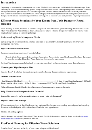 Efficient Waste Solutions for Your Events from Javis Dumpster Rental Orlando