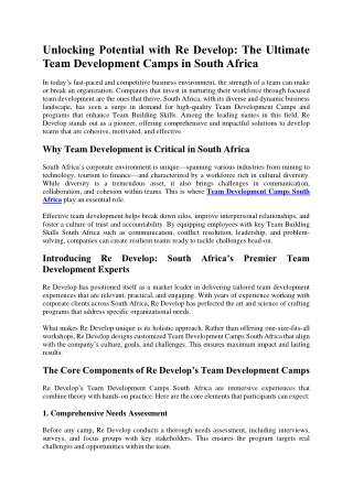 Unlocking Potential with Re Develop The Ultimate Team Development Camps in South Africa