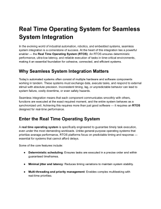Real Time Operating System for Seamless System Integration