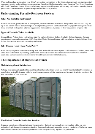 Portable Restroom Services: Elevating Your Event Experience with Fresh Flush Por