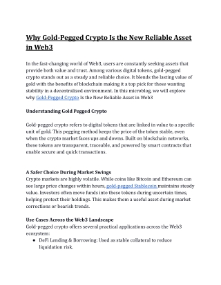 Why Gold-Pegged Crypto Is the New Reliable Asset in Web3