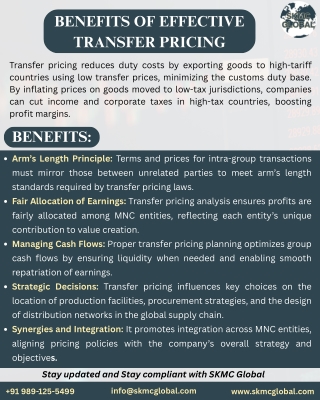 Benefits of effective transfer pricing