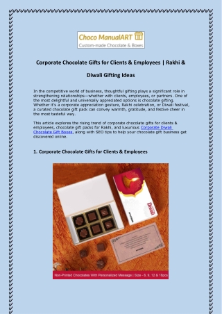 Corporate Chocolate Gifts for Clients & Employees | Rakhi & Diwali Gift Boxes