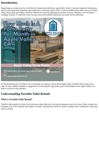 Portable Toilet Rental Service in Apple Valley: Making Life Easier for Event Pla