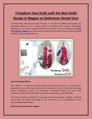 Transform Your Smile with the Best Smile Design in Nagpur at Smilestone Dental C