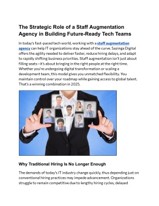 The Strategic Role of a Staff Augmentation Agency in Building Future-Ready Tech Teams