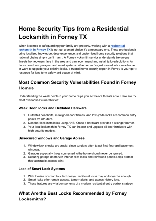 Home Security Tips from a Residential Locksmith in Forney TX