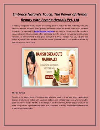 Embrace Nature’s Touch: The Power of Herbal Beauty with Juvena Herbals Pvt. Ltd