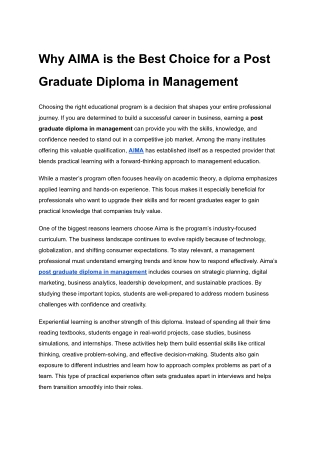 Why AIMA is the Best Choice for a Post Graduate Diploma in Management