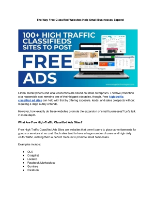 How Free Classified Sites Assist Small Businesses to Grow