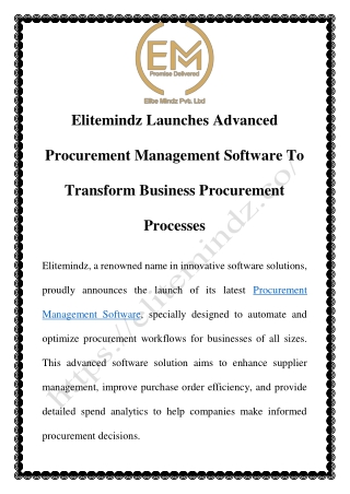 Elitemindz Procurement Management Software – Streamline Purchase Orders & Suppli