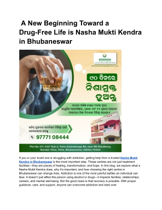 A New Beginning Toward a Drug-Free Life is Nasha Mukti Kendra in Bhubaneswar