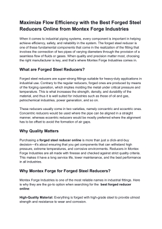Maximize Flow Efficiency with the Best Forged Steel Reducers Online from Montex Forge Industries