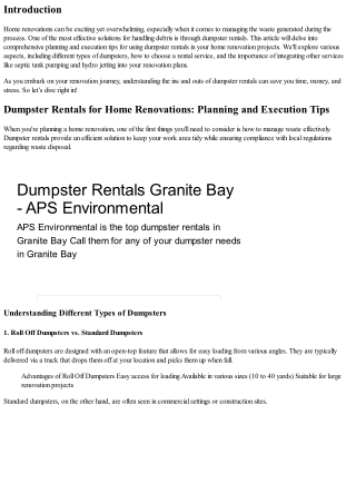 Dumpster Rentals for Home Renovations: Planning and Execution Tips
