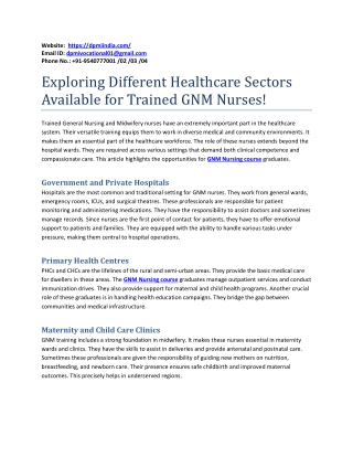 Exploring Different Healthcare Sectors Available for Trained GNM Nurses!