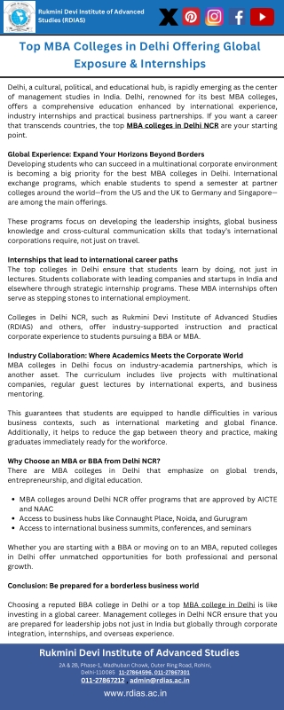 Top MBA Colleges in Delhi- Build a Global Career with RDIAS