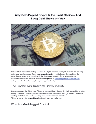 Why Gold-Pegged Crypto Is the Smart Choice   And Swag Gold Shows the Way