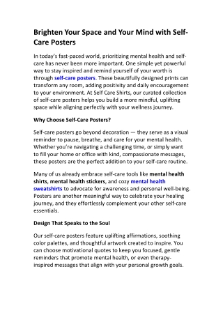 Inspiring Self-Care Posters for Mindful Living | Self Care Shirts