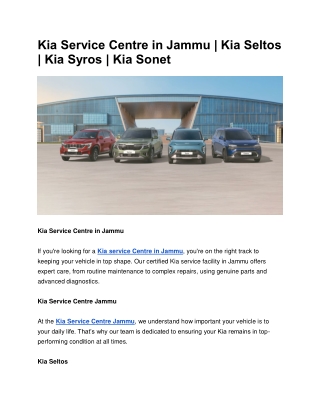 Kia Service Centre in Jammu | Kia Seltos | Kia Syros | Kia Sonet