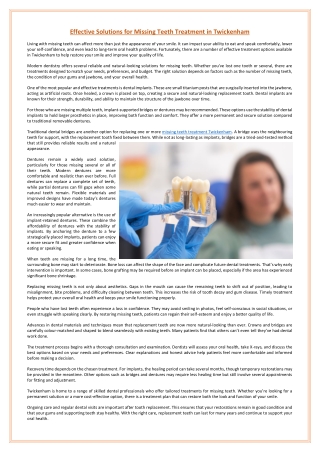 Effective Solutions for Missing Teeth Treatment in Twickenham