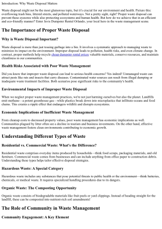 The Importance of Proper Waste Disposal and How Javis Helps in Orlando