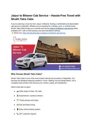 Jaipur to Bikaner Cab Service