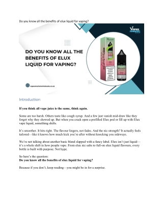 Do you know all the benefits of elux liquid for vaping