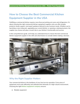 How to Choose the Best Commercial Kitchen Equipment Supplier in the USA