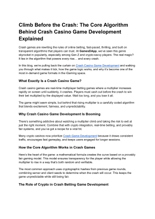 Climb Before the Crash The Core Algorithm Behind Crash Casino Game Development Explained