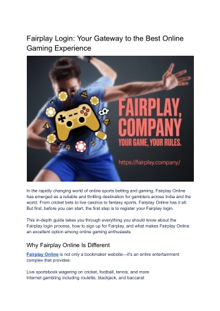 Fairplay Login_ Your Gateway to the Best Online Gaming Experience