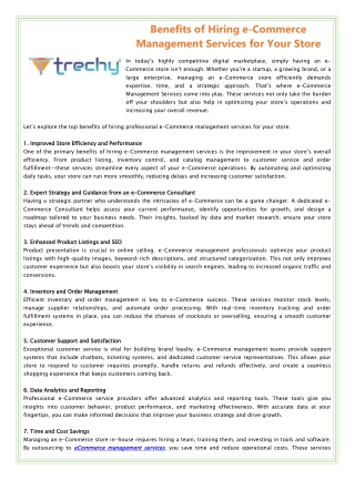 Benefits of Hiring e-Commerce Management Services for Your Store