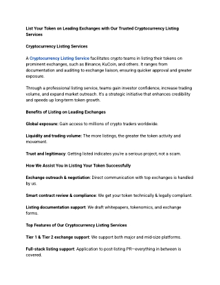 List Your Token on Leading Exchanges with Our Trusted Cryptocurrency Listing Services