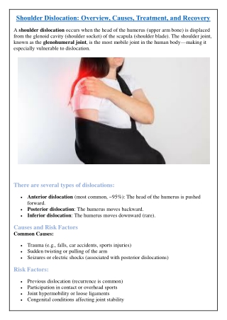 Shoulder Dislocation: Overview, Causes, Treatment, and Recovery