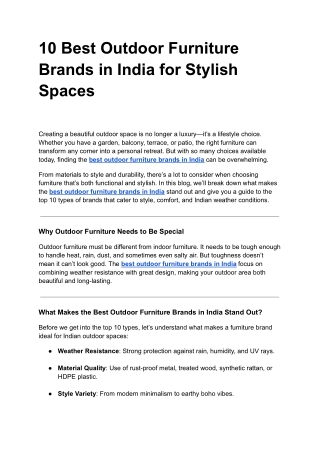 10 Best Outdoor Furniture Brands in India for Stylish Spaces