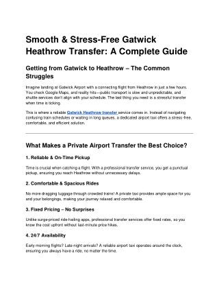 Smooth & Stress-Free Gatwick Heathrow Transfer_ A Complete Guide