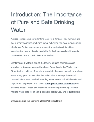 Water Purification Chemicals Manufacturer in India | Nichem Solutions