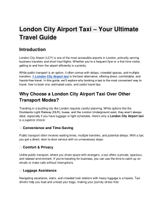 London City Airport Taxi – Your Ultimate Travel Guide